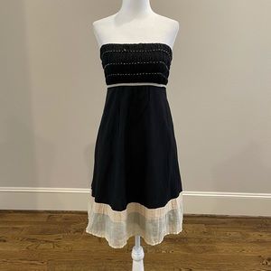 Strapless black and tan cotton silk dress